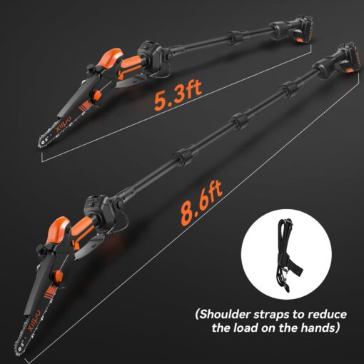 Xilpo 2-in-1 Cordless Pole Saw,8 Inch Electric Pole Chainsaw for Tree Trimming with 21V Battery, Auto Oiling, 15 FT Max Extension Portable Pole Saws for Aerial logging, pruning, landscaping - Image 8