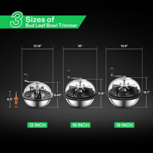 VIVOSUN 16 inch Bud Leaf Bowl Trimmer- Clear Visibility Dome, Sharp Stainless Steel Blades for Spin Cut & Solid Metal Gear Box, Hand Pruner Included (Upgraded Version) - Image 3