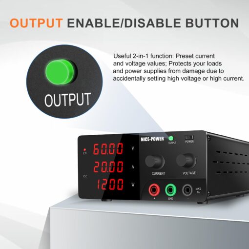 NICE-POWER DC Power Supply Variable, 60V 20A 1200W High Power Bench Power Supply with Encoder Knob & Output Switch, Benchtop Adjustable Switching Regulated Power Supplies for Repair/Test - Image 6