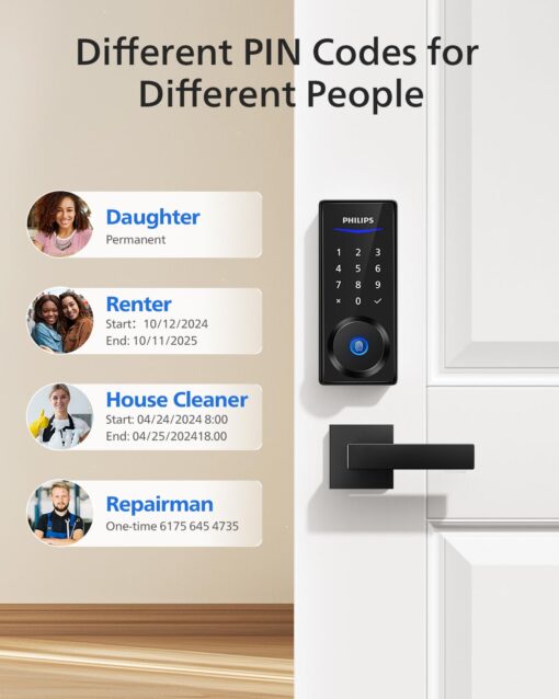 Philips Smart Lock with Handles, Keyless Entry Door Lock Set, Smart Door Lock with 2 Level Handles, Digital Keypad Deadbolt for Front Door, App Fingerprint PIN Code Unlocking, Auto Locking - Image 6