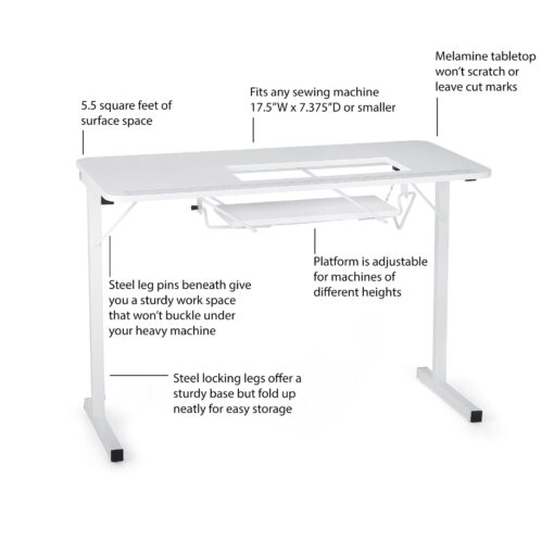 Arrow 601 Gidget I Sew-Much-More Folding Sewing, Cutting, Quilting, and Craft Table, Portable with Lift, White Finish - Image 8
