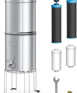 Alkaline Waterdrop Gravity-fed Water Filter System, Increase PH, Reduces Fluoride and up to 99% of Chlorine, with 4 Filters and Metal Spigot, King Tank Series, 2.25G