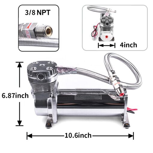 ZHSYMX Heavy Duty 200 PSI Air horn Compressor Dual Value Pack, 3/8 NPT Train Horn/Air Ride Compressor, Fittings for 12V Train/Truck/Car,Air Suspension horn Compressor SILVER - Image 7