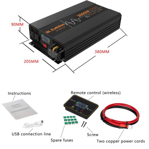 SL Euthtion 3000W/6000W(Peak) Pure Sine Wave Car Power Inverter 12V DC to 120V AC 60HZ with LCD Display, USB Port, Wireless Remote Control（10M) for Car Home Laptop Truck - Image 2