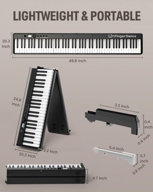 Finger Dance Folding Piano Keyboard 88 Keys, Portable Electric Keyboard with Bluetooth MIDI, Full Size Digital Piano, Wood Grain, Semi-Weighted, Touch Sensitive, with Storage Bag for Beginner - Image 4