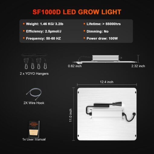Spider Farmer 2025 New SF1000D 2Pack LED Grow Light with Samsung LM301B Diodes Deeper Penetration & IR Lights Full Spectrum Growing Lamps for Indoor Plants Seedlings Vegetables Flowers 2x4 Grow Tent - Image 4