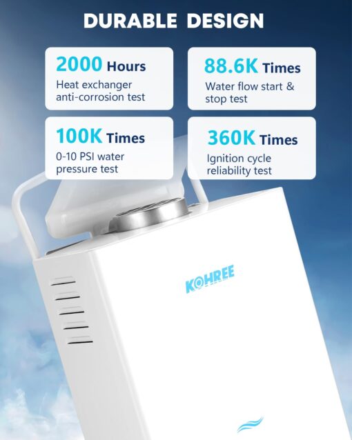 Kohree Tankless Water Heater Propane, 10L 2.64 GPM Portable Tankless Water Heater with Handle, On Demand Instant Hot Water Heater with Overheating Protection, for RV Camping, Pool, Barn & Cabin, White - Image 6
