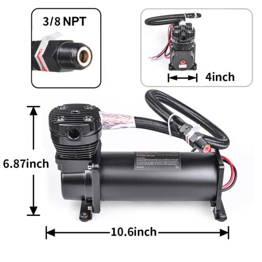 ZHSYMX Heavy Duty 200 PSI Air horn Compressor Dual Value Pack, 3/8 NPT Train Horn/Air Ride Compressor, Fittings for 12V Train/Truck/Car,Air Suspension horn Compressor BLACK - Image 7