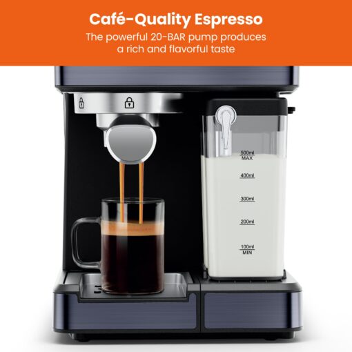 Chefman 6-in-1 Espresso Machine with Steamer, Automatic One-Touch Coffee Maker, Single or Double Shot Cappuccino Machine, Latte Maker, Espresso Maker with Milk Frother, Black - Image 8