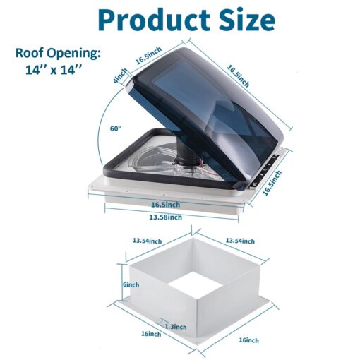 RVLOVENT RV Roof Vent Fan 12V Auto Remote Control 14'' inch 10 Speed (Smoke) - Image 2