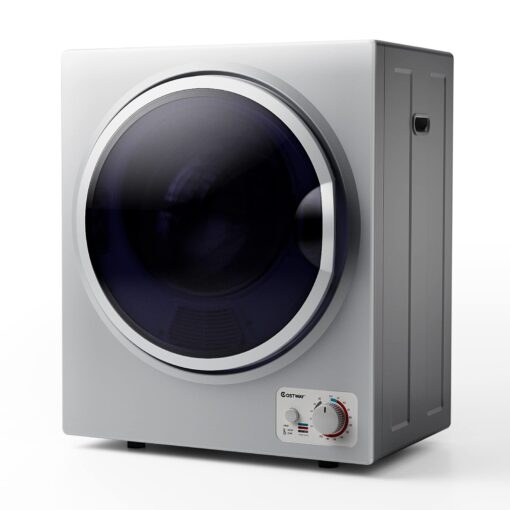 COSTWAY GT-10222US-SL-FPCY, 110V Electric Portable Clothes Stainless Steel Tub, Panel Downside Easy Control for 4 Automatic Drying Mode Compact Laundry Dryer, Silver
