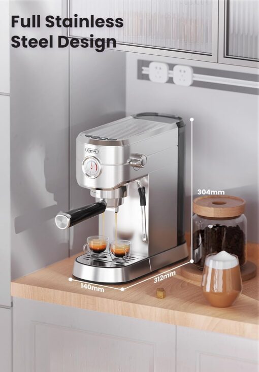 Gevi Commercial Espresso and Coffee Makers, Professional 20 Bar Espresso Maker with Milk Frother, Stainless Steel Expresso Coffee Machines for Home, Compact Cappuccino Machine, Great Gift - Image 4