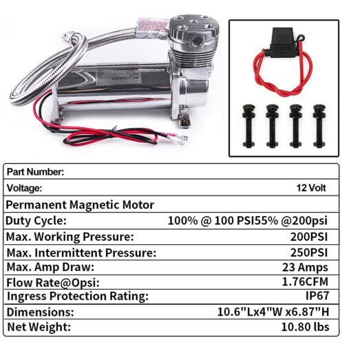 ZHSYMX Heavy Duty 200 PSI Air horn Compressor Dual Value Pack, 3/8 NPT Train Horn/Air Ride Compressor, Fittings for 12V Train/Truck/Car,Air Suspension horn Compressor SILVER - Image 3