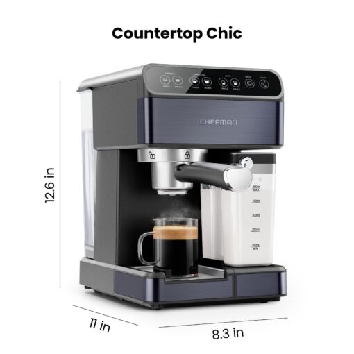 Chefman 6-in-1 Espresso Machine with Steamer, Automatic One-Touch Coffee Maker, Single or Double Shot Cappuccino Machine, Latte Maker, Espresso Maker with Milk Frother, Black - Image 5