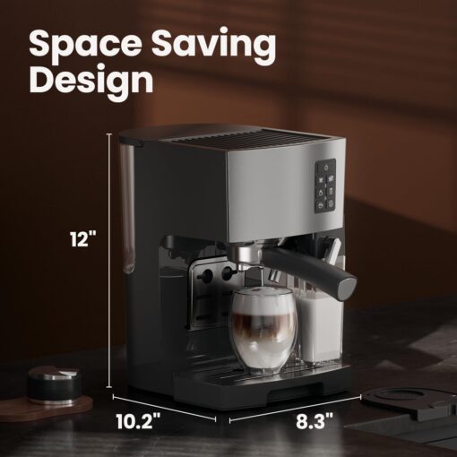 JZ.CAFE Espresso Machine 20 Bar - Espresso & Coffee Maker with Automatic Milk Frother, Cappuccino Machine, Latte Maker for Home, office, 1250W - Image 3