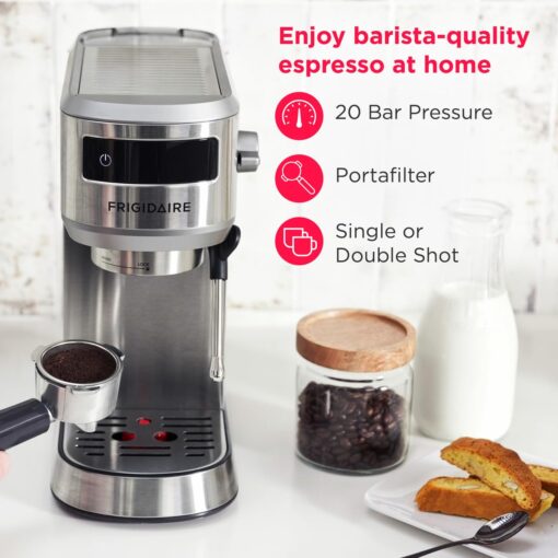 Frigidaire 20 Bar Small Espresso Machine with Milk Frother and Tamper - Makes Cappuccinos, Lattes, and More, Stainless Steel - Image 5