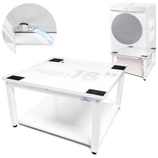 EZ Laundry Laundry Pedestal for Washer and Dryer | 24-Inch Stand with Adjustable Feet | Elevates 16" | includes Drain Pan & Hose | Anti-Vibration Steel | Fits 24" Wide Washer/Dryer Brands (White)
