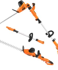 GARCARE 2 in 1 Electric Pole Hedge Trimmer, Power Hedge Trimmer with 20 inch Dual-Action Laser Cut & Adjustable Cutting Head, 4.8Amp, 600W, Corded