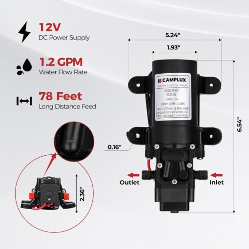 CAMPLUX 5L Portable Propane Gas Tankless Water Heater, 1.32 GPM Tankless Water Heater With 1.2 GPM Water Pump, Black - Image 4