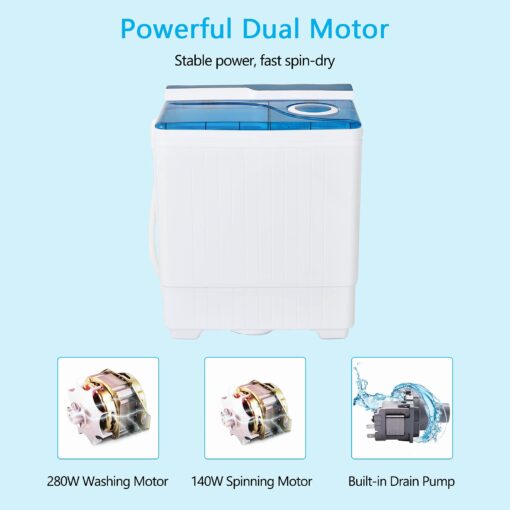 COSTWAY Portable Washing Machine Twin Tub 26 Lbs Capacity, 18 Lbs 8 Lbs Spinner, Compact Control Knobs Timer Function, Drain Pump, Laundry washer, for Apartment RV, Blue - Image 2