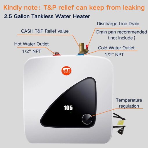 FVSTR 8L 2.16 Gallon Smart Electric Water Heater, 220V/1500W, 2.16Gallon for Small Spaces, Under Sink, Counters, RVs, Trailers (2.16 Gallon) (8L) - Image 4