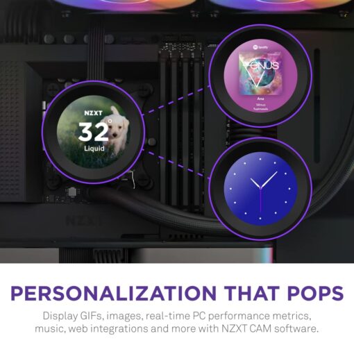 NZXT Kraken Elite 280 RGB - RL-KR28E-B1 - 280mm AIO CPU Liquid Cooler - Customizable 2.36" LCD Display for Images, Performance Metrics - High-Performance Pump - 2 x F140 RGB Core Fans - Black - Image 8