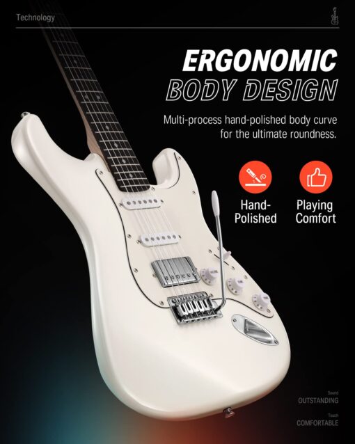 Donner Electric Guitar, DST-152 39" Electric Guitar Starter Kit HSS Pickup Coil Split, with Amp, Bag, Accessories, Polar White - Image 6