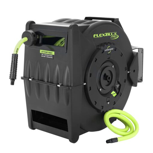 Flexzilla Pro Levelwind Retractable Air Hose Reel, 3/8 in. x 50 ft., Heavy Duty, Lightweight, Hybrid, ZillaGreen - L8305FZ
