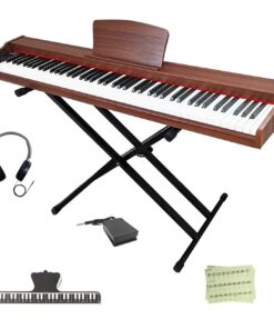 Longeye Piano Keyboard 88 Keys Wooden Electric Piano Semi Weighted Digital Piano for Beginner & Professional with Piano Stand, Music Rest, Headphones MOLD2 Walnut