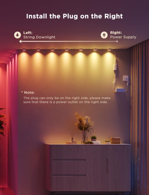Govee RGBIC String Downlights, Smart LED String Lights Works with Alexa, Wi-Fi Color Changing Indoor Wall Light Fixture for Party, 32.8ft with 50 LEDs, Music Sync, White - Image 3