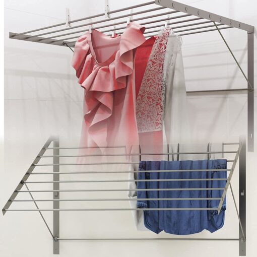 brightmaison Wall Mount Clothes Drying Rack & Laundry Room Organizer, 6.5 Yards Drying Capacity Stainless Steel Silver Set of 2 Laundry Rack - Image 3