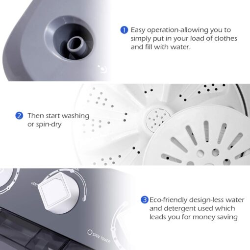 Giantex EP20313 Portable, 20lbs Capacity Combo, 12lbs Washer and 8lbs Spinner, Compact for Apartment RV, Gray & White Washing Machine - Image 7