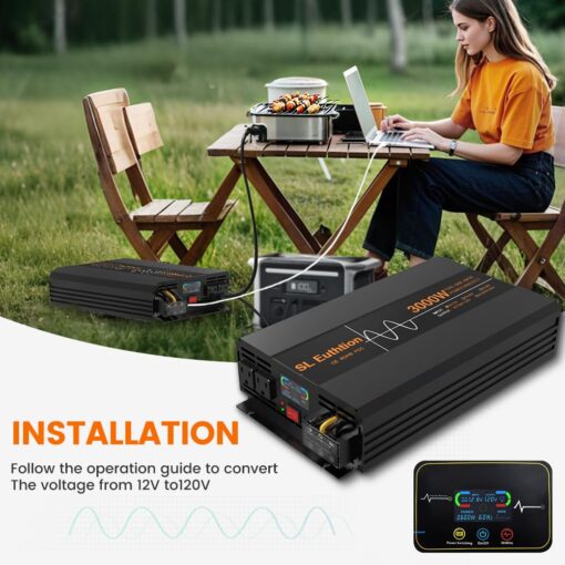SL Euthtion 3000W/6000W(Peak) Pure Sine Wave Car Power Inverter 12V DC to 120V AC 60HZ with LCD Display, USB Port, Wireless Remote Control（10M) for Car Home Laptop Truck - Image 6