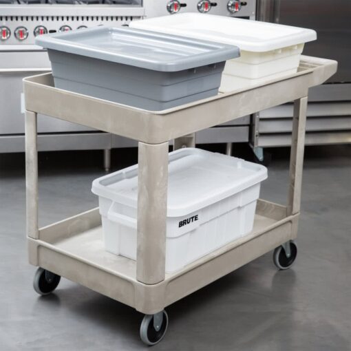 Rubbermaid Commercial Products Heavy Duty 2-Shelf Utility/Service Cart, Medium, Lipped Shelves, Storage Handle, 500 lbs. Capacity, Beige, for Warehouse/Garage/Cleaning/Maintenance - Image 2