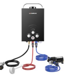 CAMPLUX Portable Water Heater,1.58 GPM Propane Water Heater Outdoor,41,000 BTU Camping Water Heater with 1.6 GPM Water Pump Pack，BW158GP60, Black