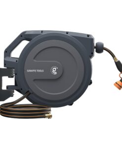 Giraffe Tools AW30 1/2MB Retractable Garden Hose Reel 1/2" x 100 ft PRO Metal Bracket, Heavy Duty, Any Length Lock Hose Reel, 100 ft, Dark Grey