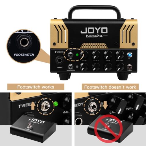 JOYO Tweedy BanTamp XL Series Mini Amp Head 20 Watt Preamp 2 Channel Hybrid Tube Guitar Amplifier Head for Electric Guitar with Bluetooth - Image 7