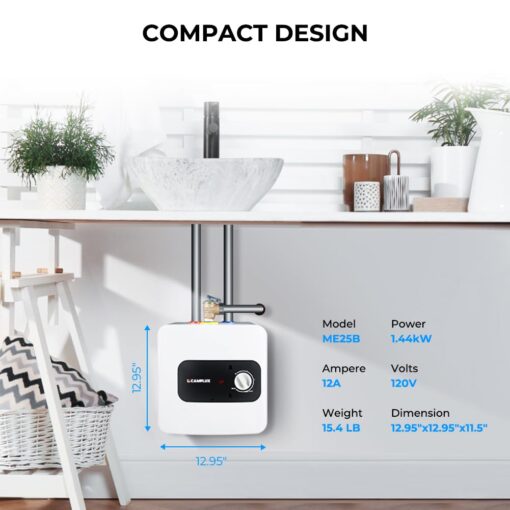 CAMPLUX Pro ME25B Mini Tank Electric Water Heater On-demand Water Heater 2.5 Gallons with Cord Plug 1.44kW at 120 Volts - Image 3