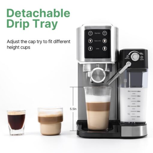 URintells Cuising Espresso Machine 20 Bar, Touchscreen Espresso Maker with Automatic Milk Frother for Cappuccino Latte, Espresso Coffee Maker with Dual Heating System & Dual Pump - Image 3