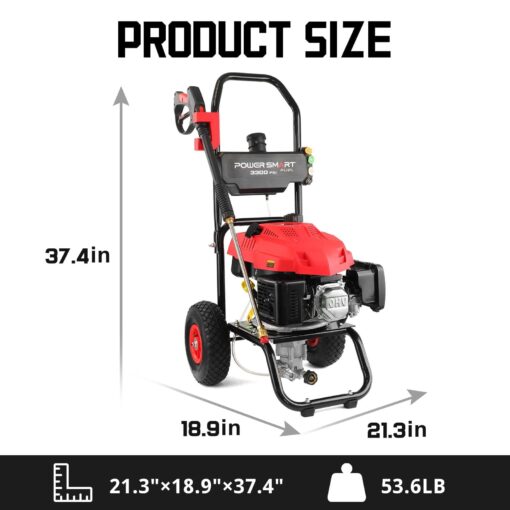 PowerSmart 3500 PSI Gas Pressure Washer with 2.5 GPM Flow Rate, 3800W Power, Onboard Soap Tank, Spray Gun & Wand, and 5-Nozzle Set for Cleaning Cars, Fences, Driveways, Homes, and Patios - Image 3