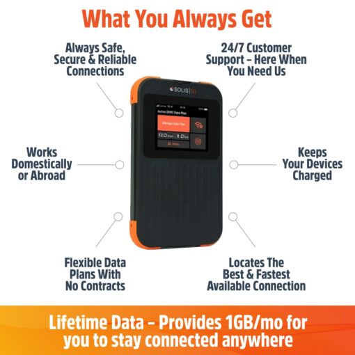 SIMO Solis 5G WiFi Mobile Hotspot Device, Portable WiFi for Travel in 140+ Countries, No SIM Card or Contract Required, Multi-Carrier Network Wireless Access Point, 16 Devices, 1GB/Month Lifetime Data - Image 6