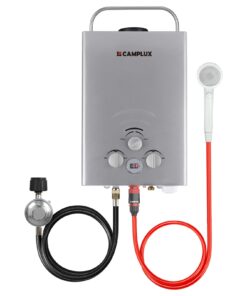 CAMPLUX Portable Water Heater 1.58 GPM, BW158G Propane Water Heater Outdoor, 41,000 BTU, Camping Shower, Easy to Install, Gray