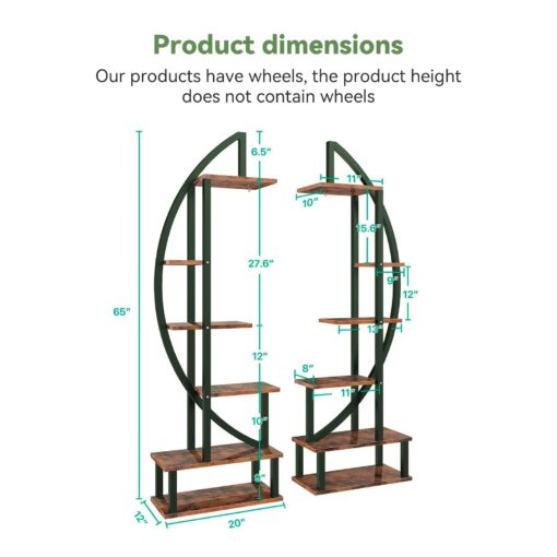 homegroove 2 pcs 6 Tier Tall Metal Plant Stand Indoor with Growing Light, Half Moon Shape Large Plant Shelf & Detachable Wheels, Curved Ladder Flower Pot Stand Rack for Home Patio Lawn Garden Balcony - Image 2