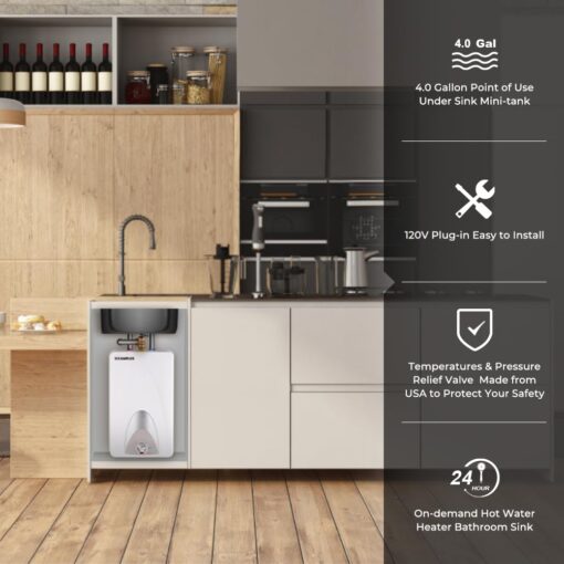 CAMPLUX Electric Mini-Tank Water Heater ME40 4.0 Gallons, Point of Use No Wait for Hot Water Under Kitchen Sink 120V 1440W, Wall or Floor Mounted, UL Listed - Image 7