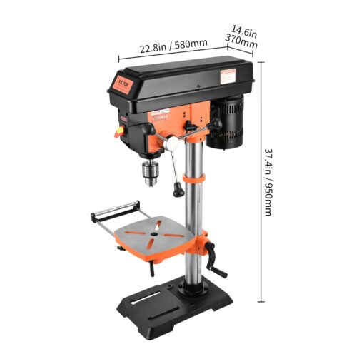 VEVOR 12 in Benchtop Drill Press, 5 Amp 120V, Variable Speed Cast Iron Bench Drill Press, 12 in Swing Distance 0-45° Tiltling Worktable with Laser Work Light, Tabletop Drilling Machine for Wood Metal - Image 6