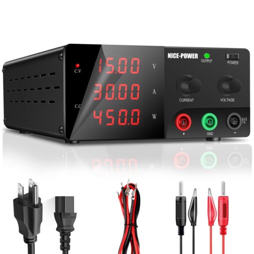 NICE-POWER DC Power Supply Variable, 15V 30A 450W High Power Bench Power Supply with Encoder Knob and Output Switch, Lab Power Supply Adjustable Switching Regulated Power Supply for Repair/Test