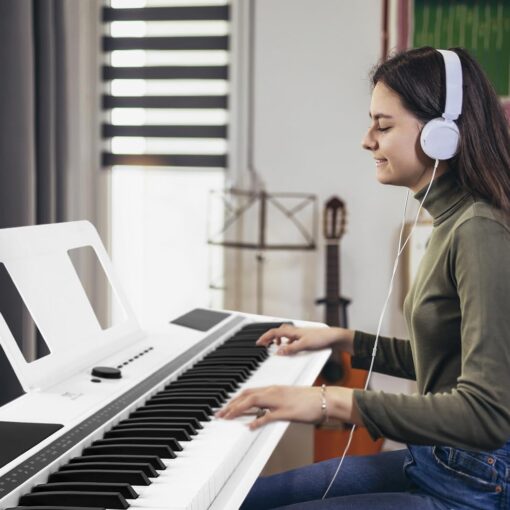 MUSTAR Digital Piano 88 Key Weighted with Stand, 88 Key Semi Weighted Keyboard Piano MEP-1400, Electric Piano Keyboard 88 Keys for Beginners, 2x25W Stereo Speakers, Case, Sustain Pedal, ABS, White - Image 7