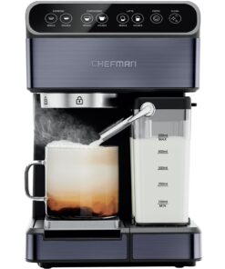 Chefman 6-in-1 Espresso Machine with Steamer, Automatic One-Touch Coffee Maker, Single or Double Shot Cappuccino Machine, Latte Maker, Espresso Maker with Milk Frother, Black