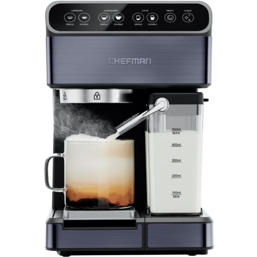 Chefman 6-in-1 Espresso Machine with Steamer, Automatic One-Touch Coffee Maker, Single or Double Shot Cappuccino Machine, Latte Maker, Espresso Maker with Milk Frother, Black