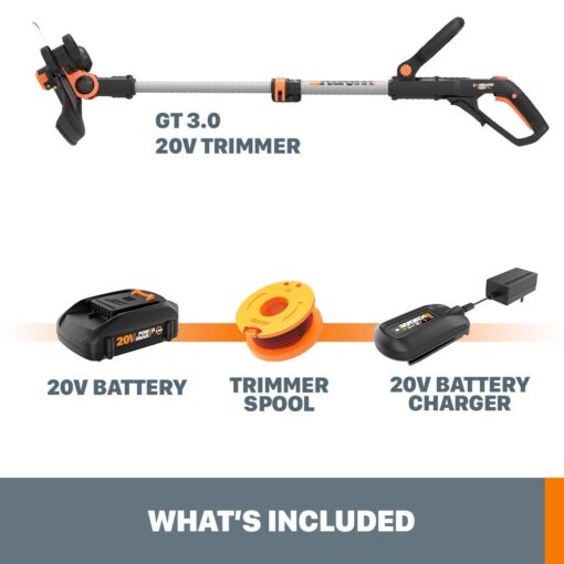 Worx String Trimmer Cordless GT3.0 20V PowerShare 12" Edger & Weed Trimmer (2 Batteries & Charger Included) WG163 - Image 3